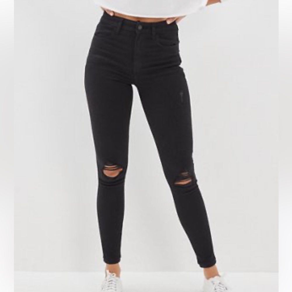 American Eagle | Black Ripped Jean Jeggings Highwaisted